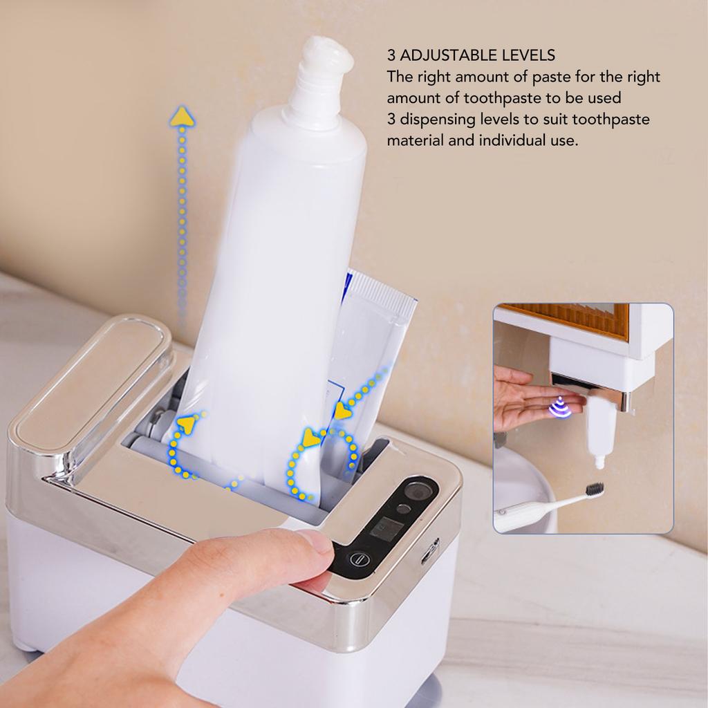 Smart Automatic Toothpaste Dispenser Wall Mounted 3 Level Touchless Electric Toothpaste Squeezer White