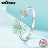 925 Sterling Silver Daisy Bee Opening Ring Candy Green Flower Adjustable Ring Party Jewelry Gift