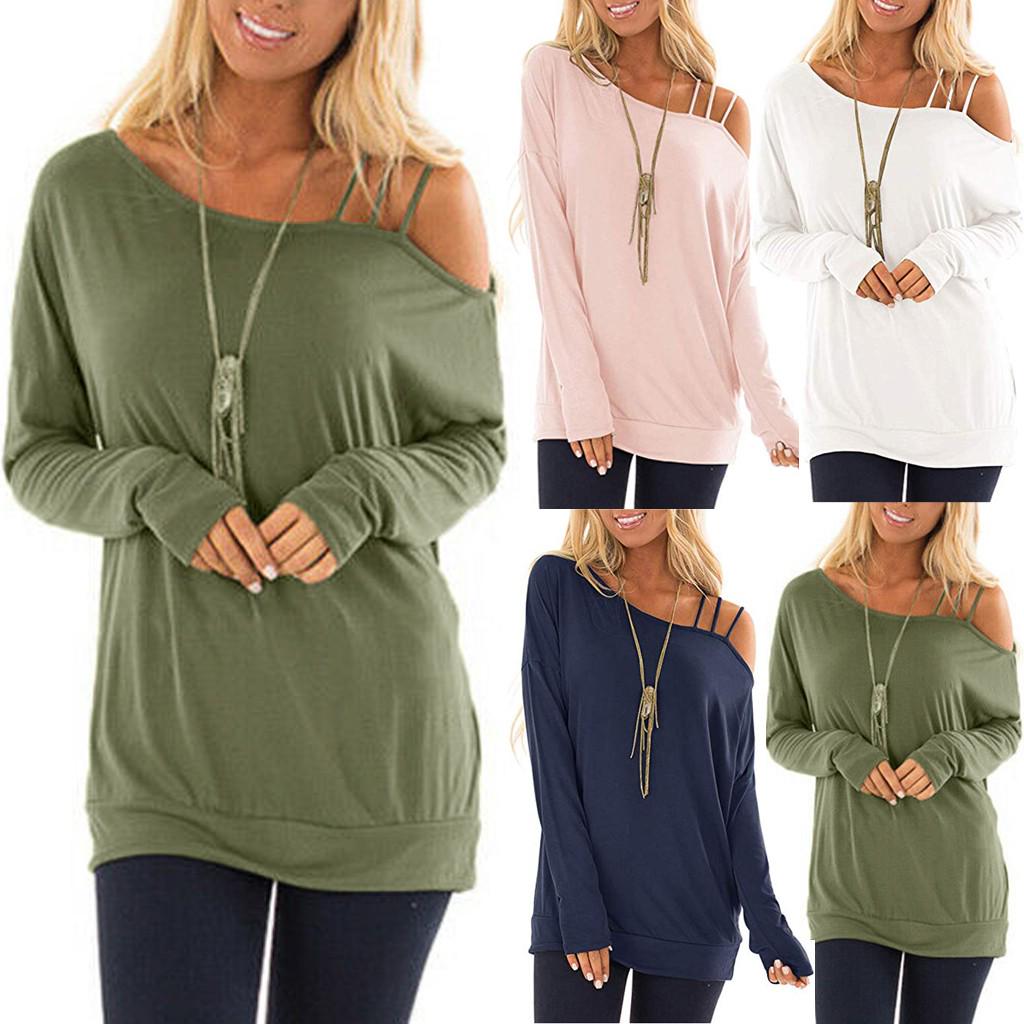 

Women Off Shoulder Long Sleeve Ladies Casual Pullover Top Blouse Loose T-Shirt
