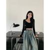Retro High Waist Jeans for Women Spring and Autumn All-Match Small Loose-Fitting Mopping Pants Straight-Leg Wide-Leg Pants Trousers