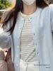Autumn 2025 Soft Light Blue Korean Style Knitted Cardigan - Chic and Fashionable
