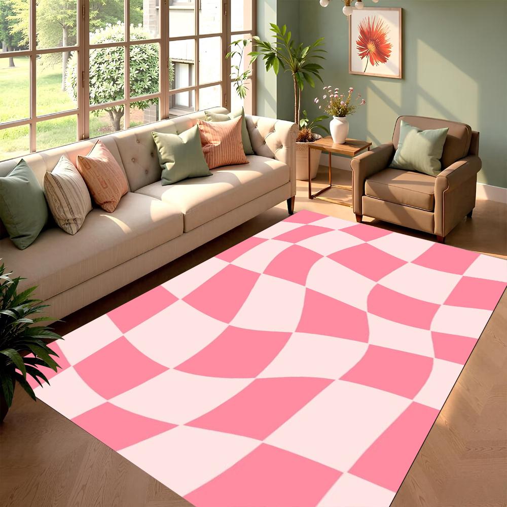 

Modern Distorted Checkerboard Design Area Rug Soft Non-Slip Mat Minimalist Geometric Home Decor Carpet for Living Room Bedroom 40x60cm