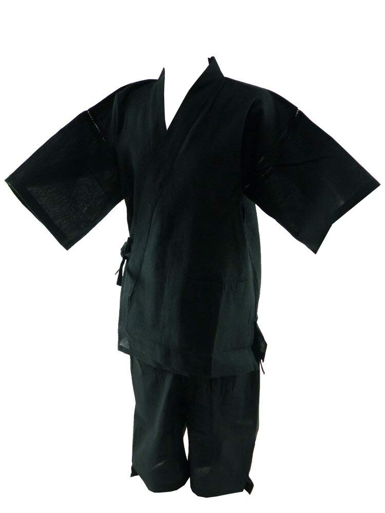 Cotton linen blend shijira weave suitable for heights [Sarasa] men's jinbei, M-3L sizes, 160-185cm, js-8 (L size, black)