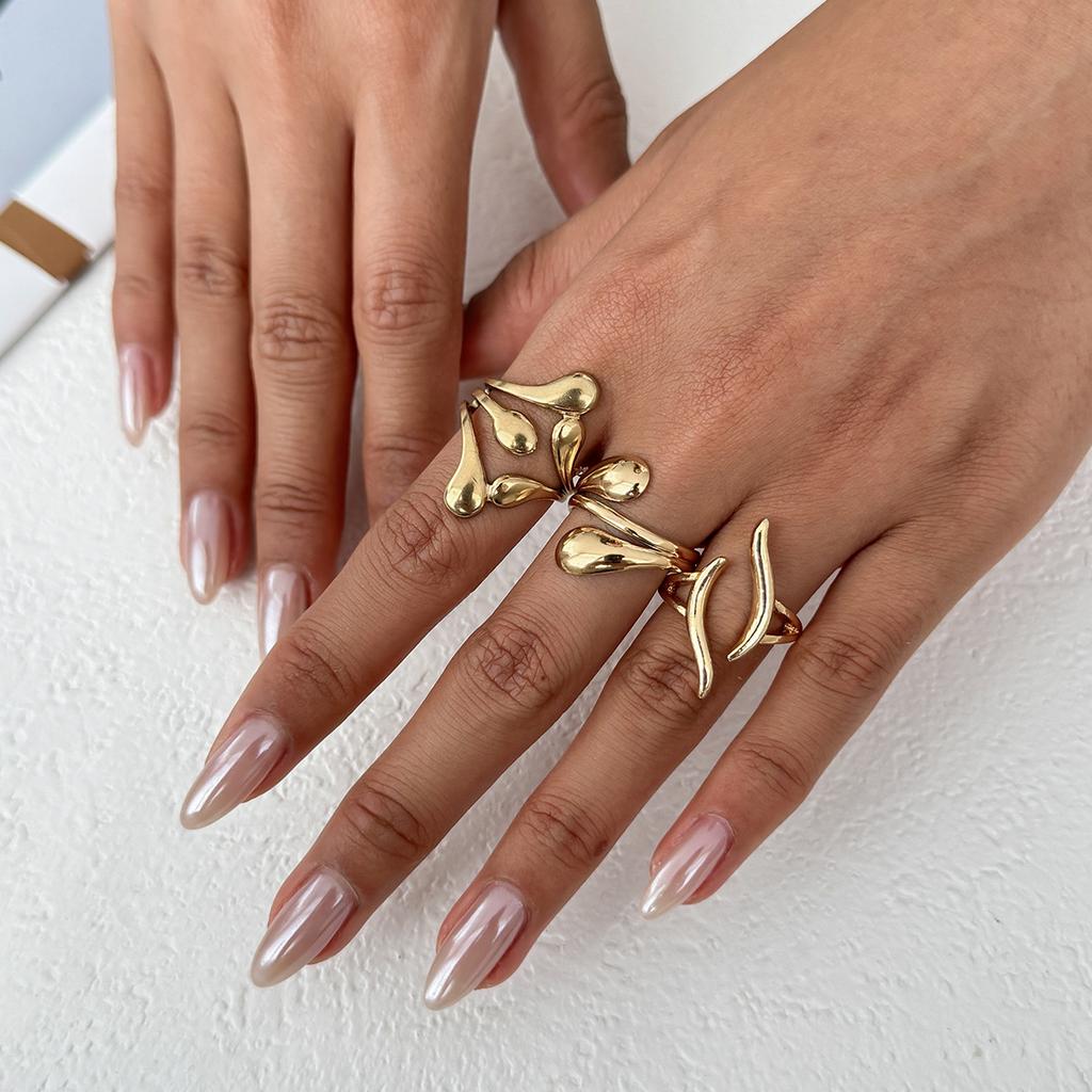 Design Sense Metal Cross-Pleated Ring Set, Hip Hop Water Drop Hug Glossy Ring Woman