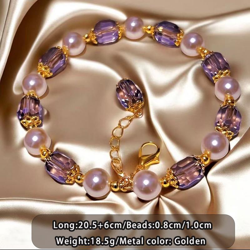 French Elegant Purple Artificial Crystal Pearl Bead Bracelets 2026 Fashion Trend Accessories Luxury Jewelry for Women s Parties PURPLE&20.5cm