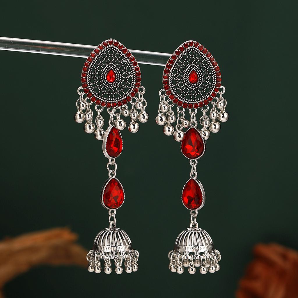 Diamond-Encrusted Water Drop Wind Chime Earrings For Women, Retro Luxury Temperament Long Hollow Fringed Earrings