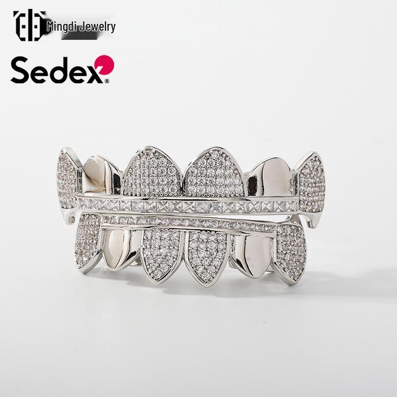 Hot Selling Halloween Hip Hop Grillz: Real Gold Plated Copper, Punk Zircon Paved, Big Gold Tooth Jewelry.