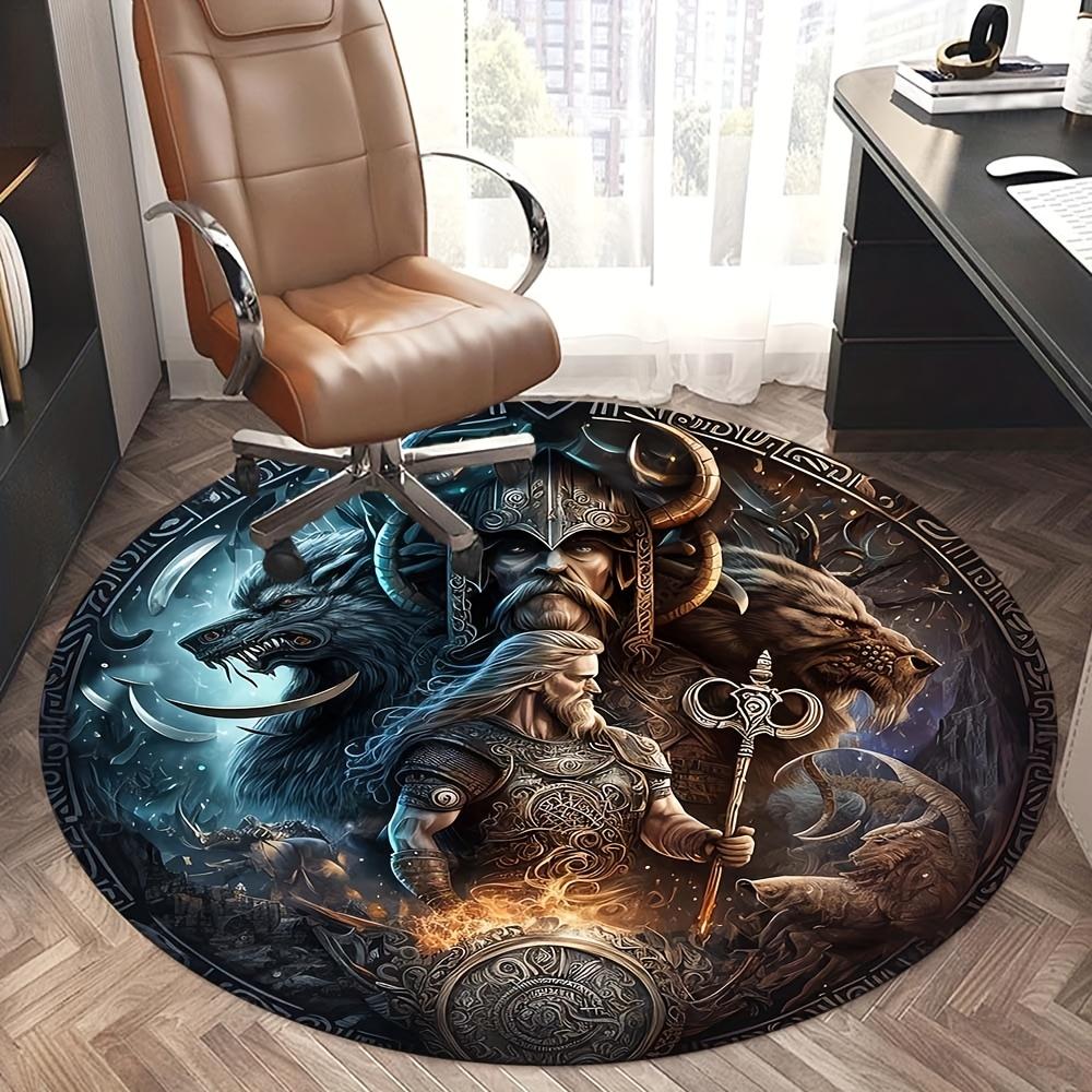 

iking Round Rug - Nordic Mythology Design,Non-Slip Crystal Velvet Carpet for Living Room & Bedroom Decor 60cm