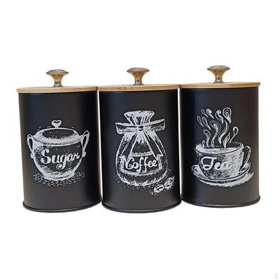 3 Pieces Coffee Canister Set Airtight Storage Jars Kitchen Pantry Containers Bamboo Lid Decorative