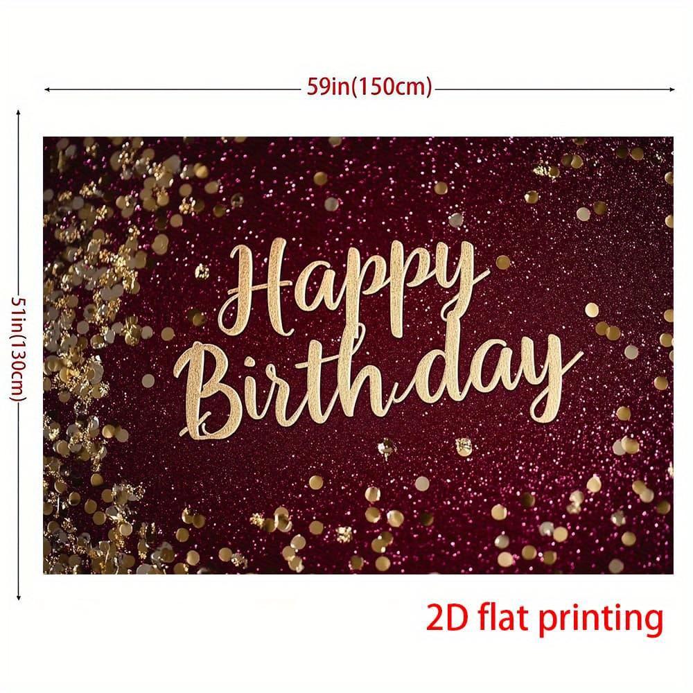2D flat banner, 1 piece Party banner 2D printed "Elegant Wine Red Gold Shimmer Birthday Banner - yzb"