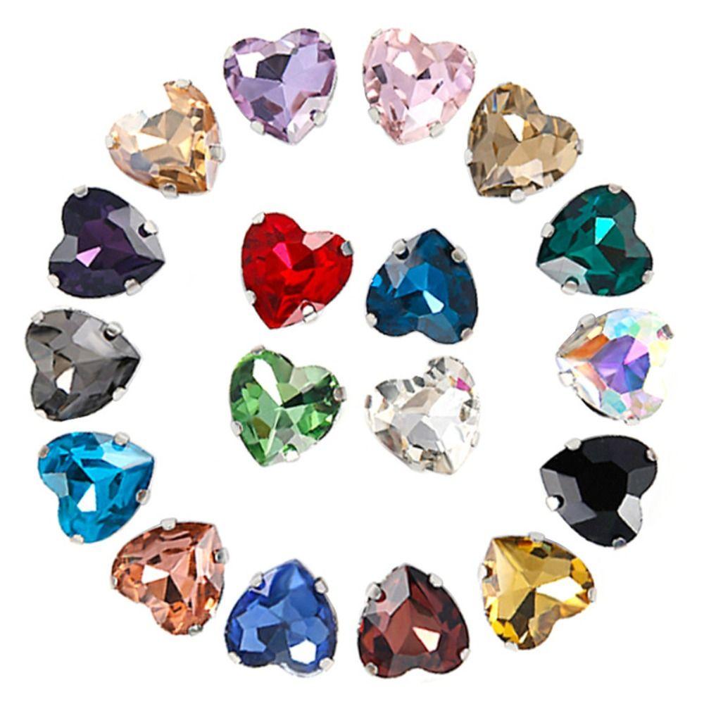 50Pcs/Pack Heart Shape Glitter Sewing Rhinestones Diamond Beads Ornament For Needlework