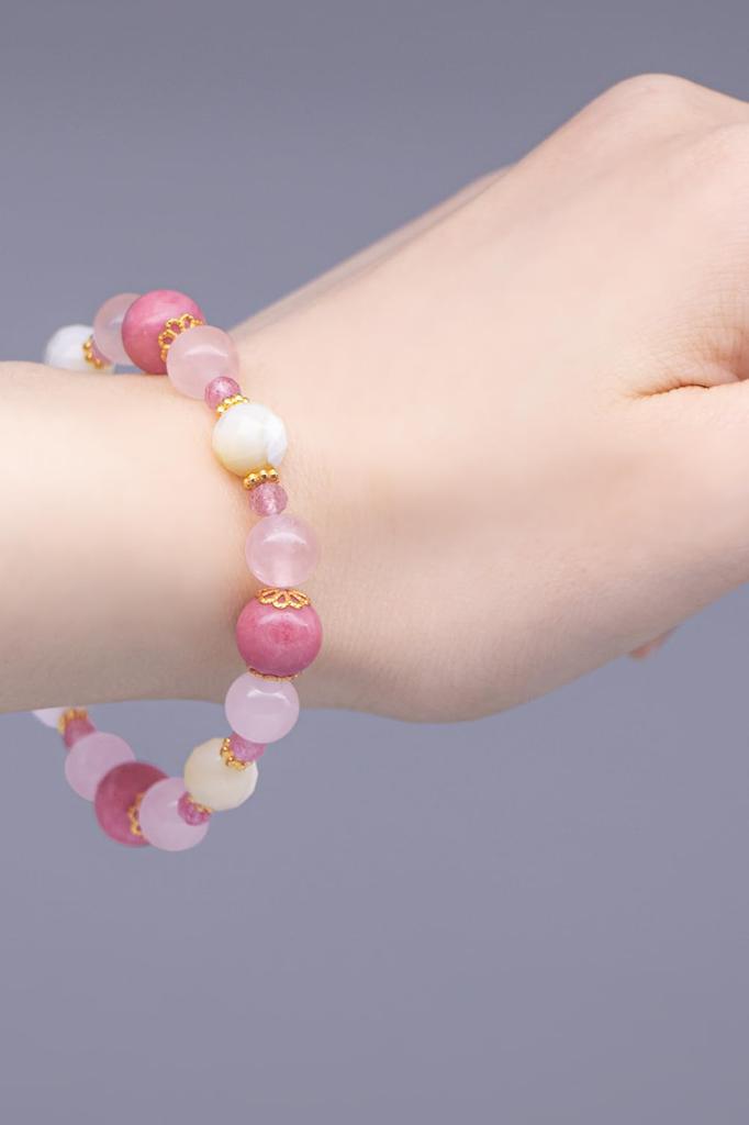 Liisha Power Stone Bracelet for Love and Inspired by Onmyodo Master Keiya Features Natural Rose Pink and Amulet for Good Made in Marriage, Takahashi.