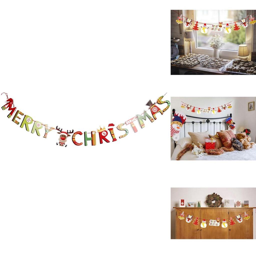 Festive Christmas Spirit Pulling Flag Ornament Santa Claus Party Decoration