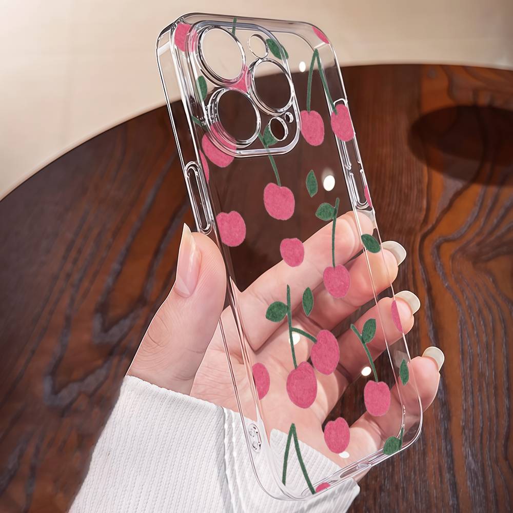 Cartoon Cherry Fruit Clear Phone Case For IPhone 16 16E 15 17 14 13 12 11 Pro Max Air Cute INS Cover Case