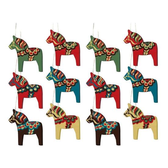 6/12Pcs Christmas Ornament Colorful Horse Design Hanging Decoration with Lanyard Christmas Tree Tabletop Wall Parties Decor