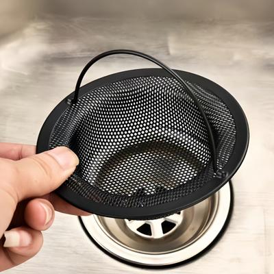 1PC Stainless Steel Black Round Kitchen Sink Filter Fine Mesh Drainage Basket, Easy To Clean,