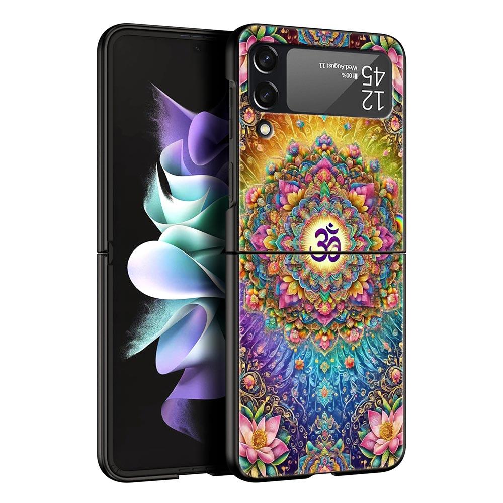 Indian Pattern Mandala Hard PC Phone Case For Samsung Galaxy Z Flip 7 6 5 4 Black Cover For Galaxy Z Flip3 Foldable Fundas Shell