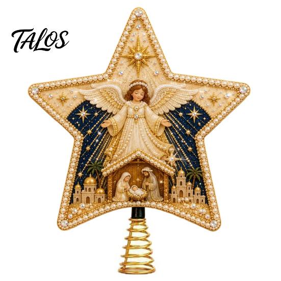 Festive Bead Embroidery Set Christian Faux Pearl Art Christmas Tree Topper Kit, DIY Faith Nativity Holiday Craft Decoration, Handmade Beaded