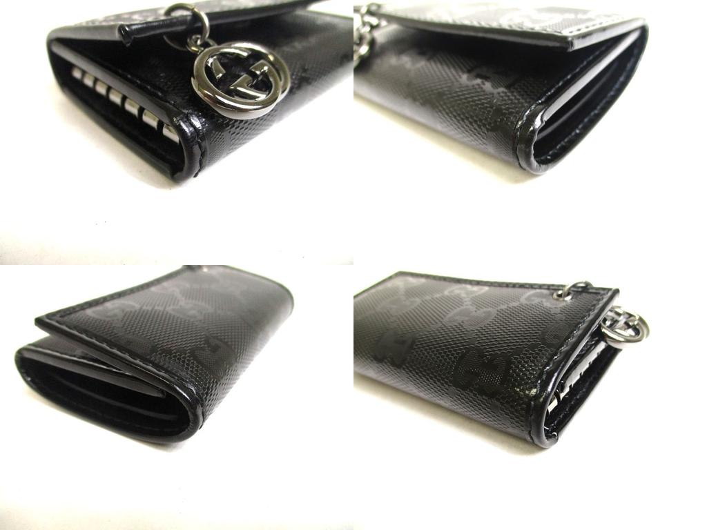 Authentic GUCCI GG Imprimee Black Leather 6 Pics Key Chain #a380   Refurbished