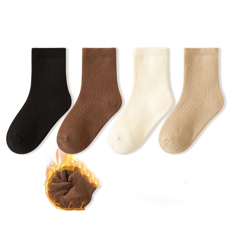 Children's Socks Cotton Wool Circle Thickened Cashmere Autumn Warm Solid Color Toddler Boys and Girls Winter Socks