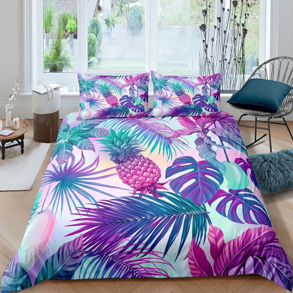 Pineapple Duvet Set Tropical Fruit Beach Print Bedding Set Teen Bedroom Decoration Three-Piece Set