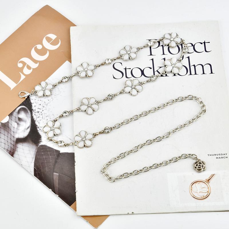Light Luxury High-end Flower Rhinestone Decorative Metal Waist Chain for Women with Dress Versatile Small Fragrance Style Decorative Chain