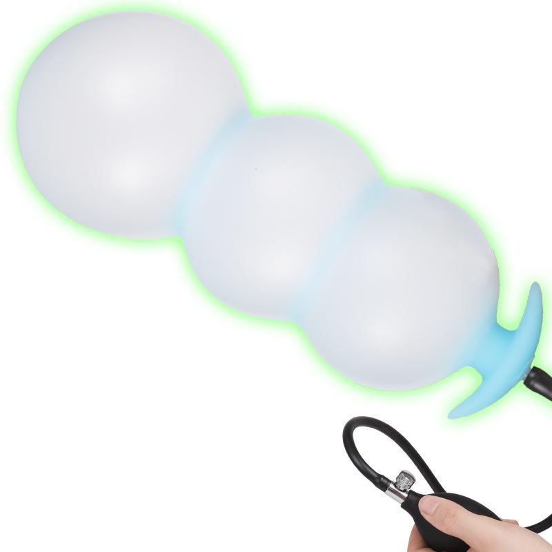 Extra Large Luminous Inflatable Anal Plug with Rolling Ball for Male/Female Use