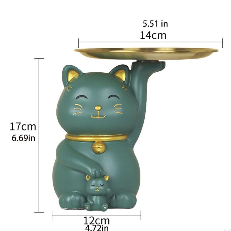 KX4B for Creative Fortune for Cat Statue with Storage for Key Tray Fruit Jewelry Snacks Candy Plate Shelf Resin Animal Figuri