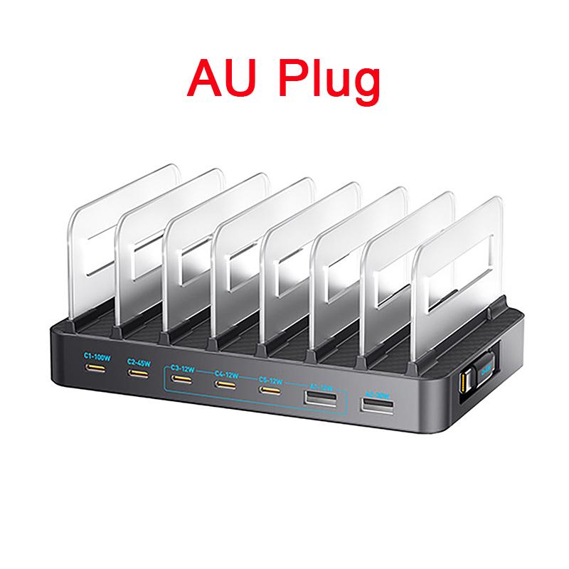 288W High-Power GaN Desktop Charging Station 8 Ports USB Multi-Port Charger with Retractable Cable for Mobile Phones & Computers