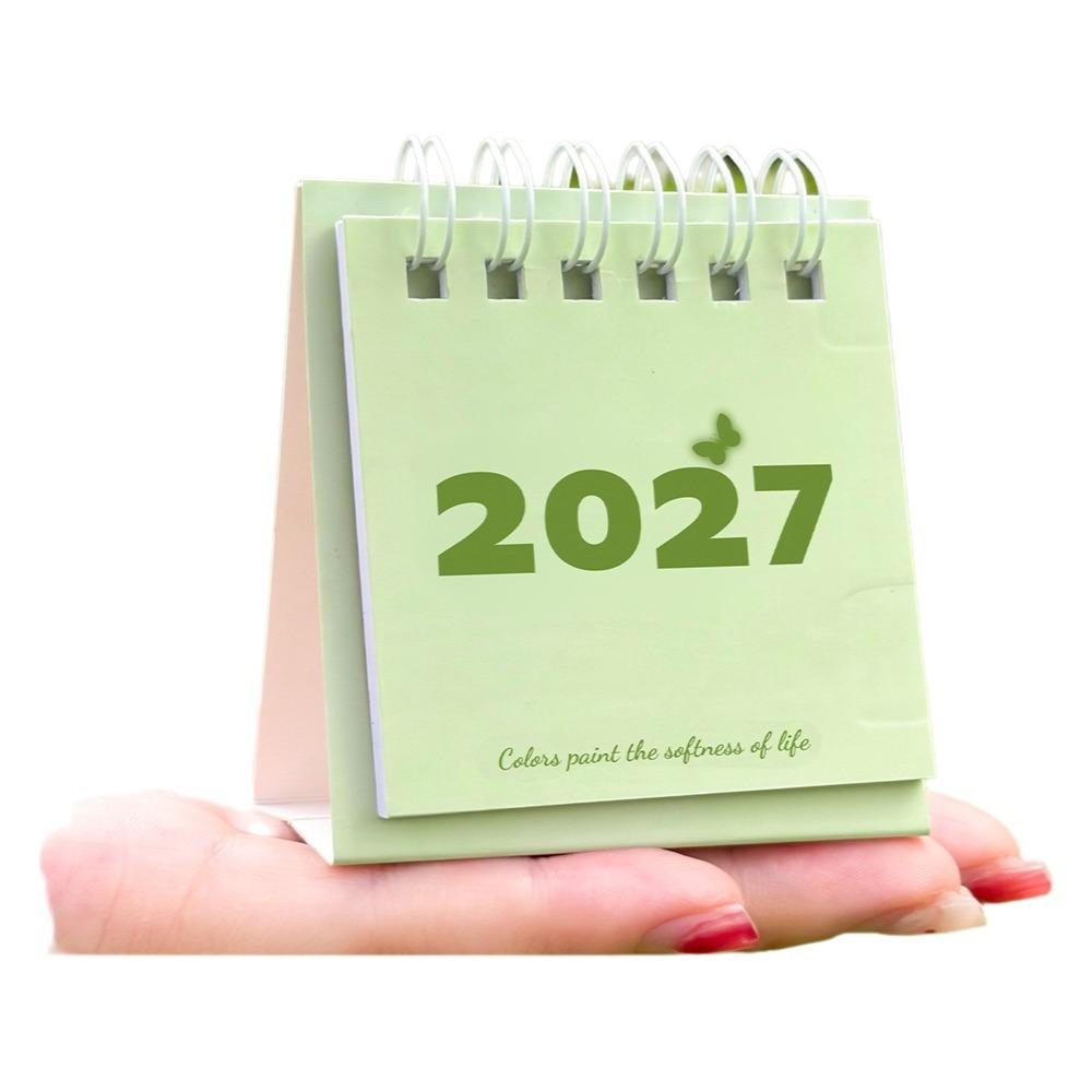 Vertical 2027 Mini Calendar Thick Paper Mini Standing Desk Calendar Freestanding Base Memo Notes Desktop Calendar