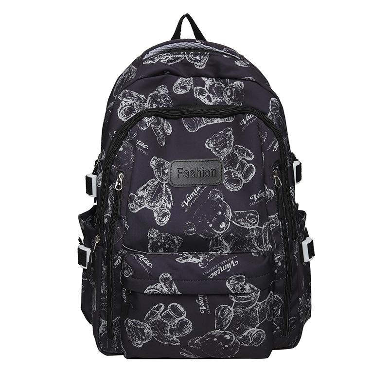 Large-capacity schoolbag women's high-value lazy wind dirt-resistant university campus class bag ins bear nylon backpack