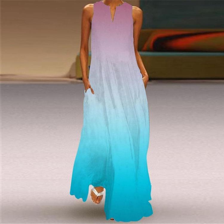 New Spring Summer Women Long Skirt Dress European American Fashion Print Pocket Design