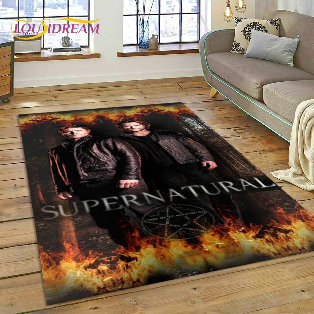 Alfombra Alfombrilla 3D SPN Más Reciente Sobrenatural Dean Sam para Sala de Estar Dormitorio Decoración del Hogar, Alfombrilla Antideslizante Decoración para Sofá Felpudo