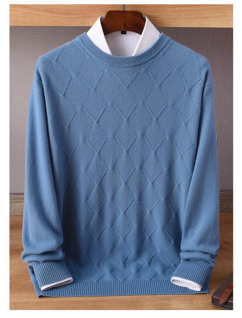 Men's Cashmere Sweater - Autumn/Winter Collection: Round Neck, Loose Fit, Solid Color, Business Casual Knitted Pullover