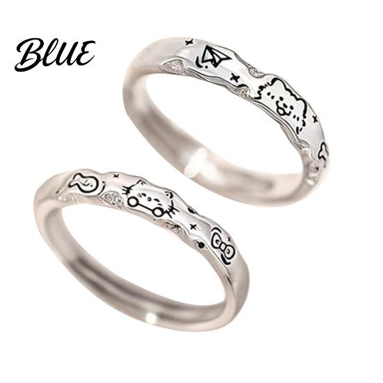 Fish Dog Bone Ring Couple Cartoon Cat Graffiti Design Matte