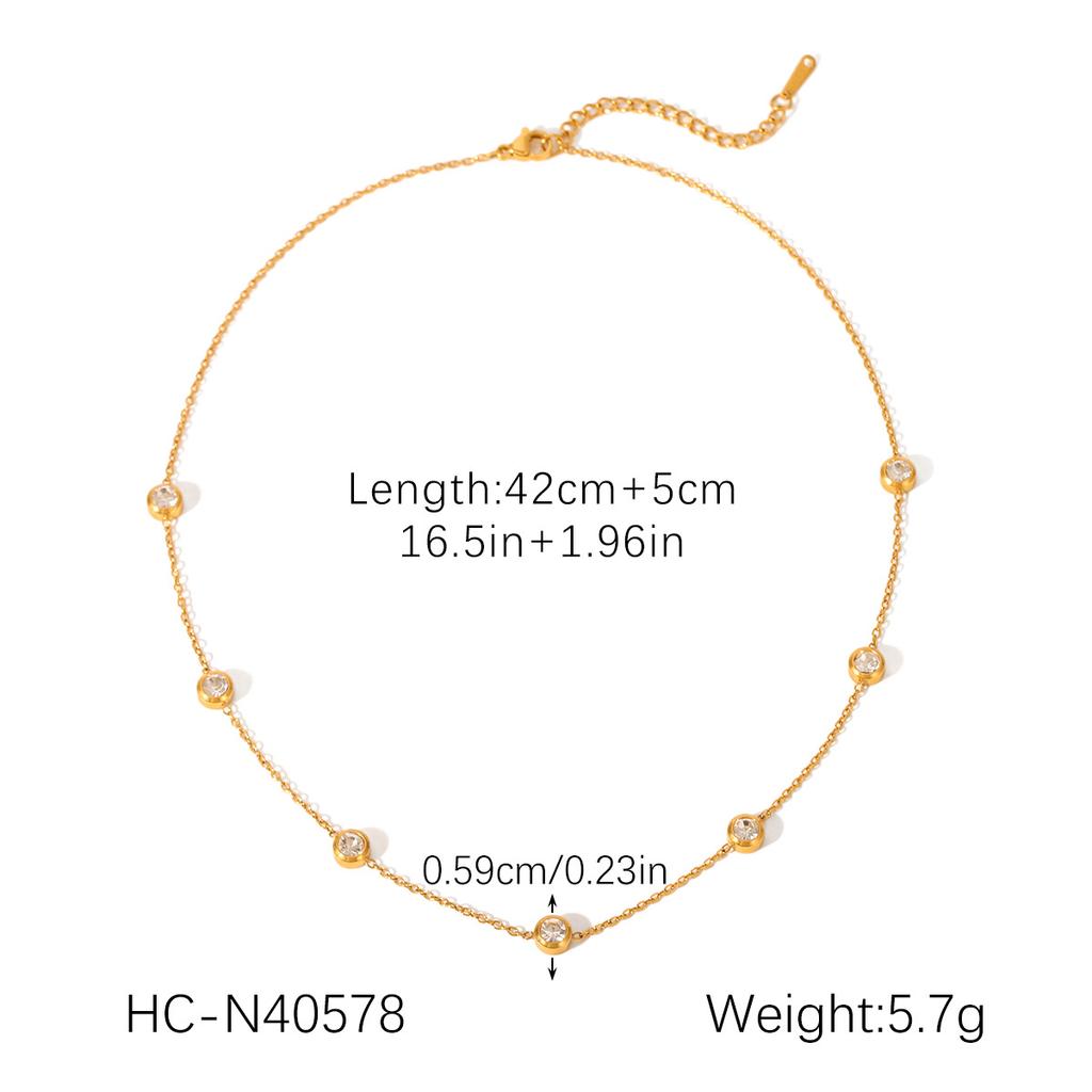 Zirconia Inlaid Heart Pendant Collarbone Necklace Titanium Steel Gold Tone Elegant Women's Chain
