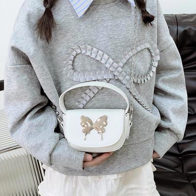 Einfache und modische kleine quadratische Tasche Damen 2025 neues Modell mit Kindertasche Schmetterling niedlich einfarbig Snack Schulter Umhängetasche