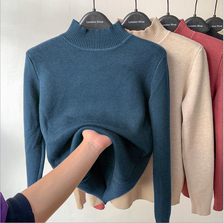Autumn/winter Thickened Semi-turtleneck Pullover Women Sweater Fashion Loose Long Sleeve Casual Bottoming Shirt Solid Color Office Ladies Elegant Tops