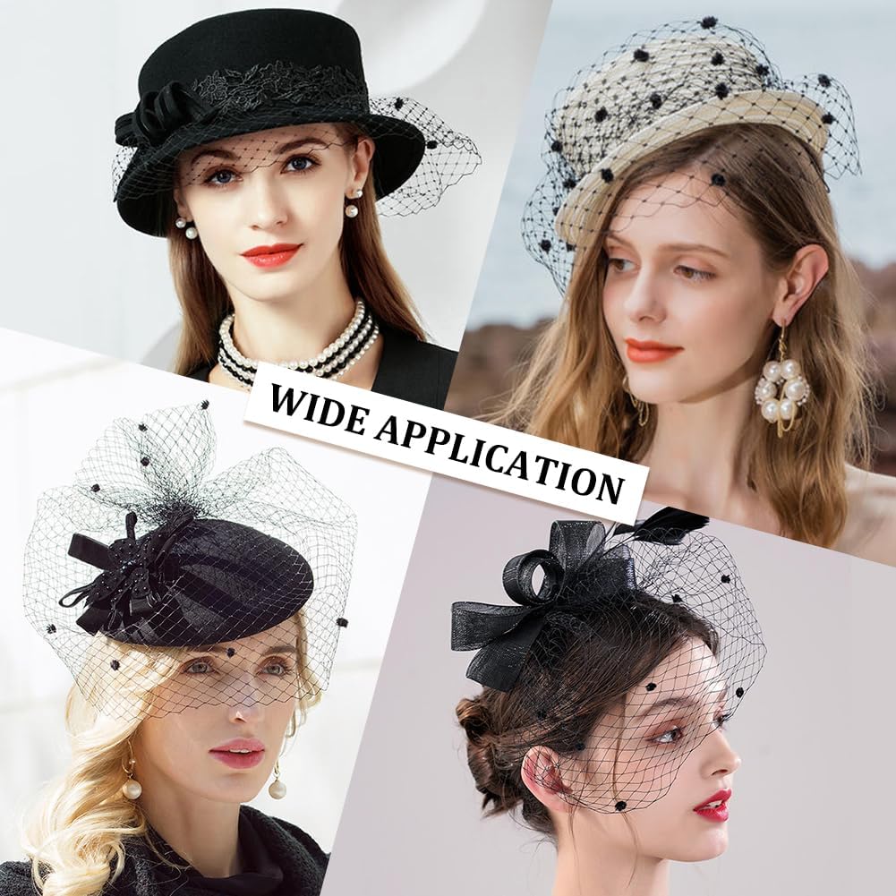 BENECREAT 2.18 Yards Birdcage Veil Netting Fabric, 17.7inch Wide Russian Millinery Netting Organza Tulle Fabric Black Net Mesh Hat Veil for Wedding,