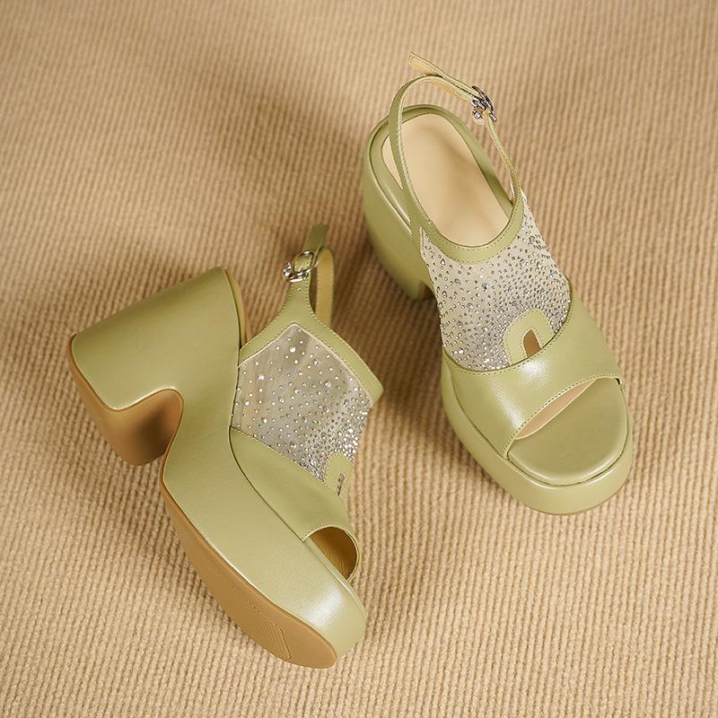 10.5CM ultra-high heel platform temperament sandals 2025 spring new open-toed thick heel splicing one-pedal women's shoes