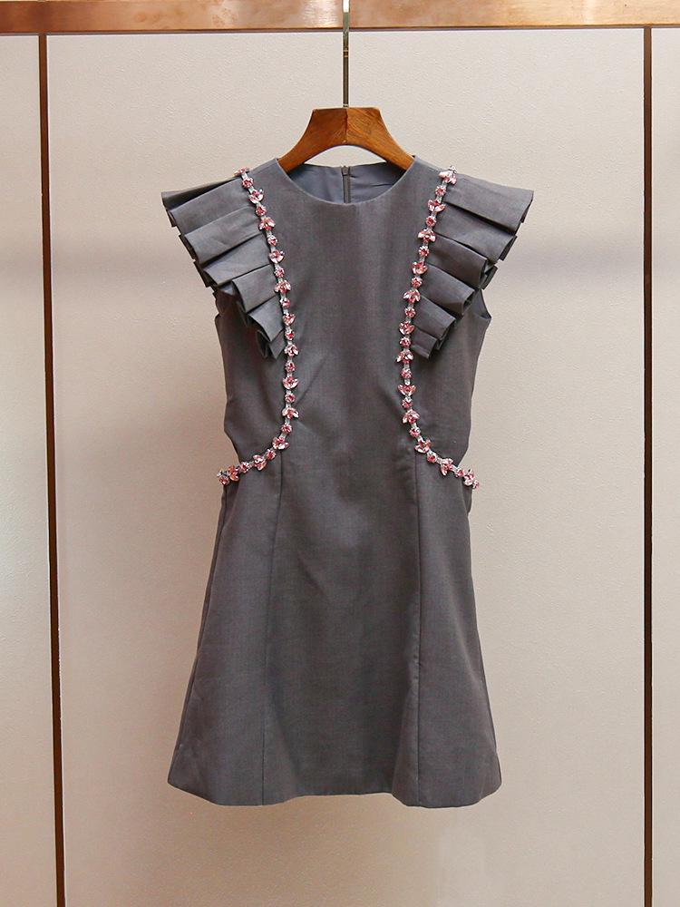 Elegant Rhinestone Flutter Sleeve Tank Dress - New Spring/Summer Collection for Women Medium серый