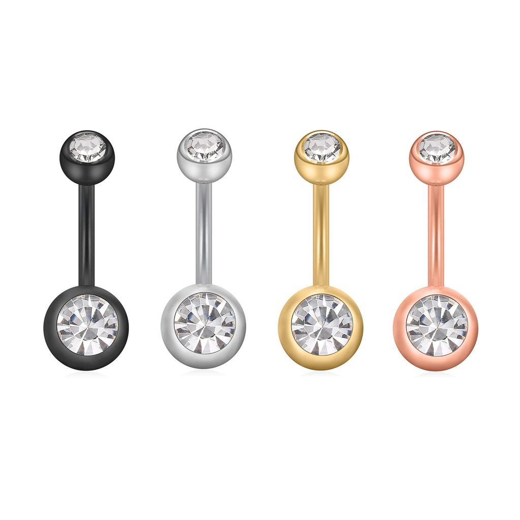European And American Stainless Steel Double Diamond Navel Navel Navel Ring Color Navel Buckle Sexy Piercing Jewelry Foreign Trade Sources