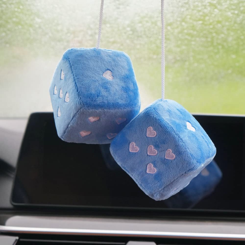 1 Pair 3" Fuzzy Plush Dice Heart Shape Decorative Car Rearview Mirror Retro Square