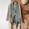 Brand Fashion Women's Winter Cashmere Wrap - Vintage Oil Painting Floral Printed Tasseled Pashmina Thick Shawl, Scarf & Echarpe