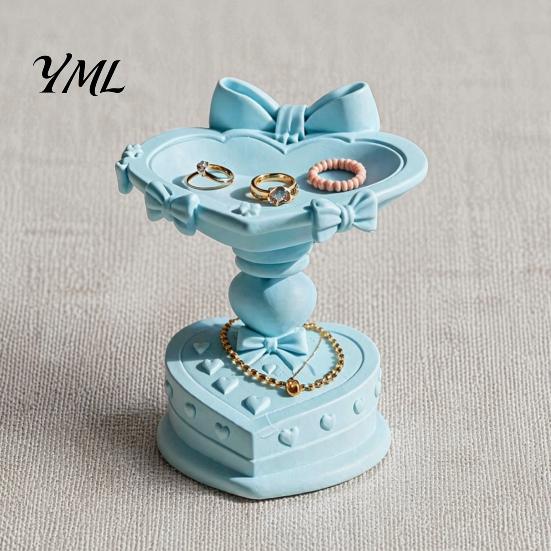 Creative Birthday Gift Heart Shape Jewelry Tray, with Bow Design, 3D Printed Desktop Storage Organizer, Trinket Dish Matte Finish Macaron Color