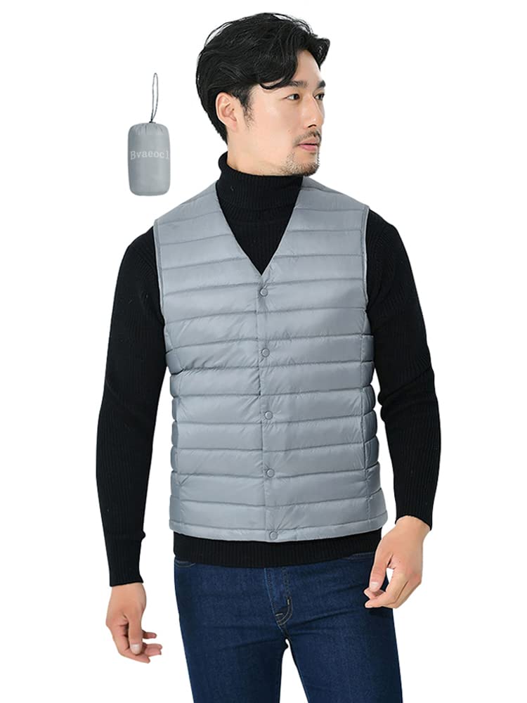 Bvaeocl Down Inner Down Vest with Includes Storage BV49 Men's Vest, Stand-Up Collar, Lightweight, Warm, Ultralight, Pouch, (JP, Alphabet, M,