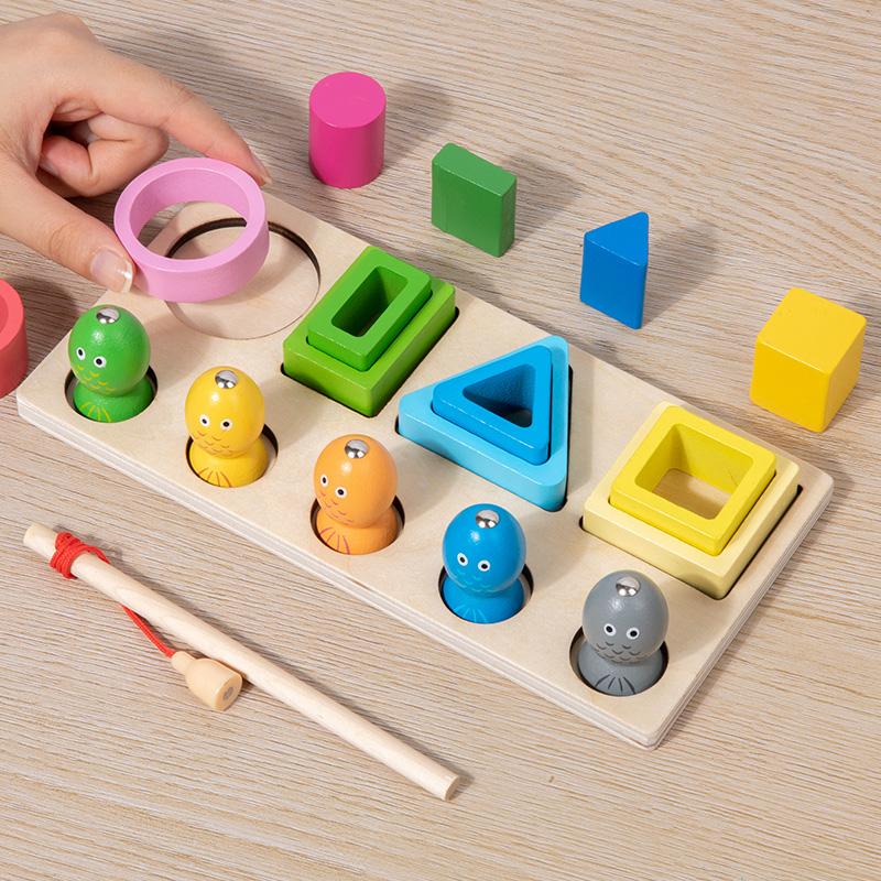 Montessori Wood Toys for Kids Wooden Sorting Stacking Toys for Baby Toddlers Educational Shape Color Sorter Preschool Kids Gifts