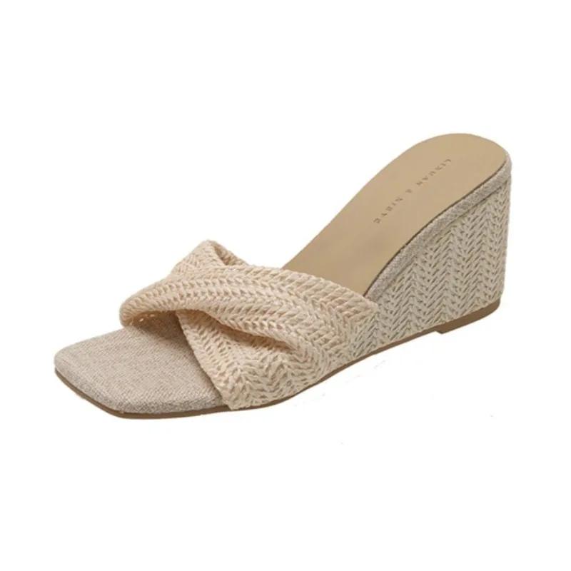 Fashion Designer Pleated Women's Slippers Weave Wedges Shoes Fashion Casual Sandals 2025 Summer New Flip Flops Dress Sandalias De Mujer