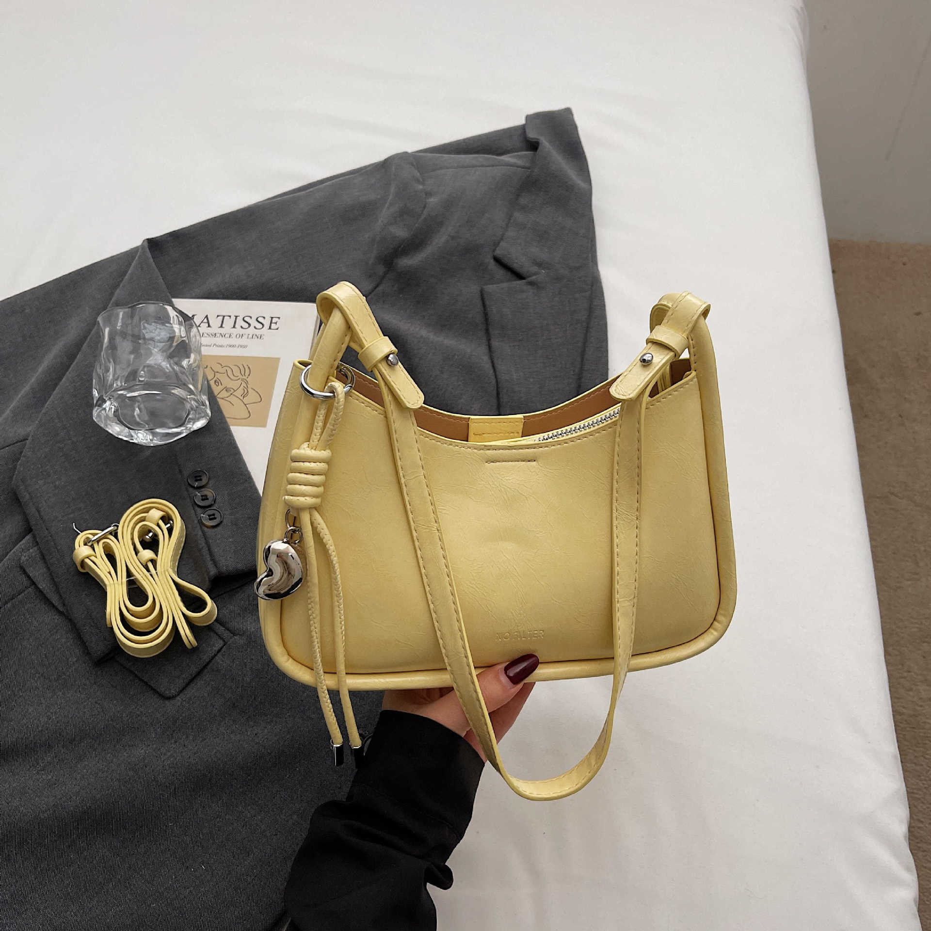 

Bags for Women 2026 Summer New Trendy Commuter One Shoulder Bag Exquisite Versatile Crossbody Bucket Bags Party Clutch Handbags (20cm<Max Length<30cm) жёлтый