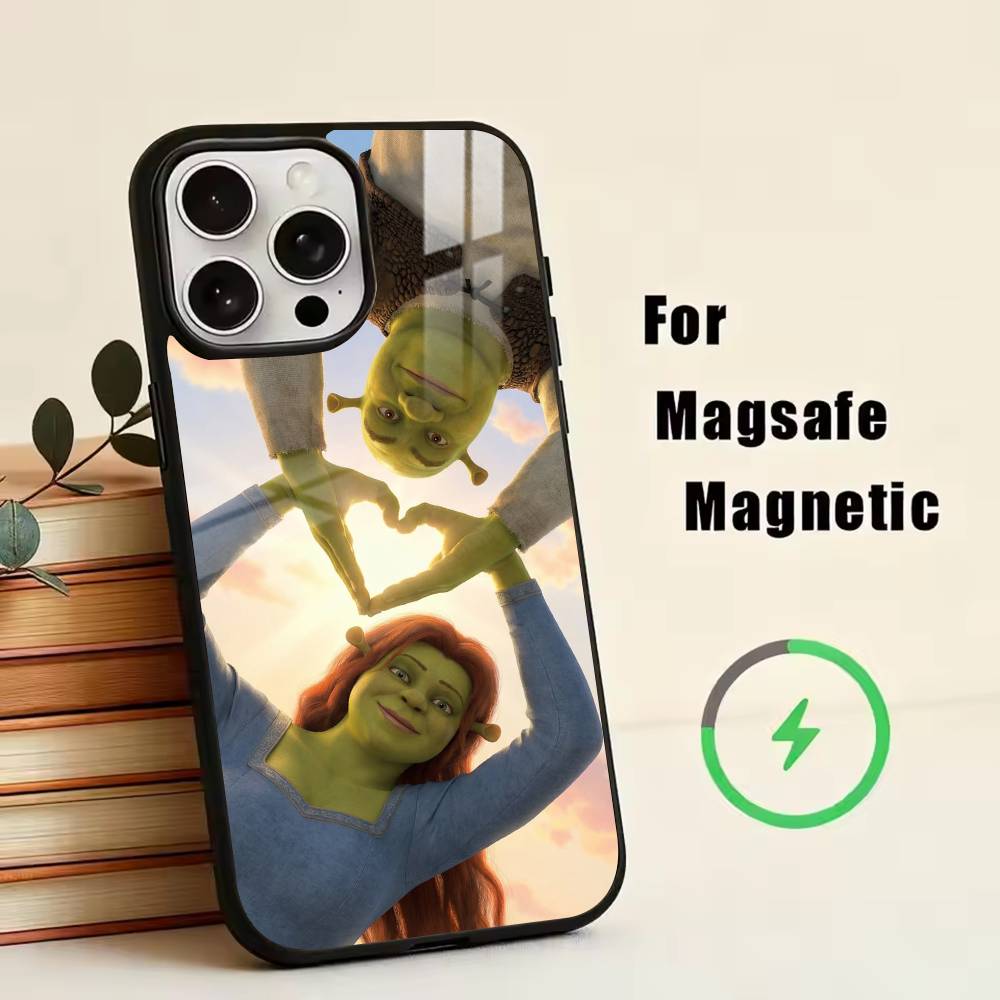 

Милый чехол для телефона S-Shrek для iPhone17,16,15,14,13,12,11 Plus,Pro Магнитный с беспроводной зарядкой Magsafe iPhone13PRO